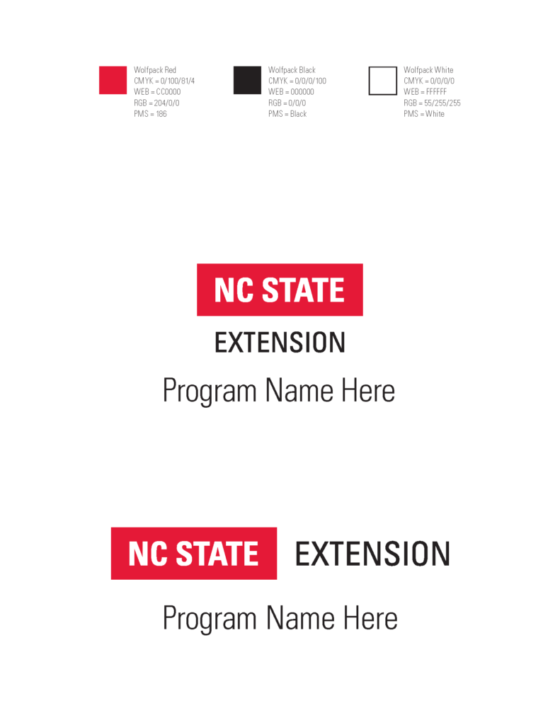 Examples of how to pair a program name with the base NC State Extension logo
