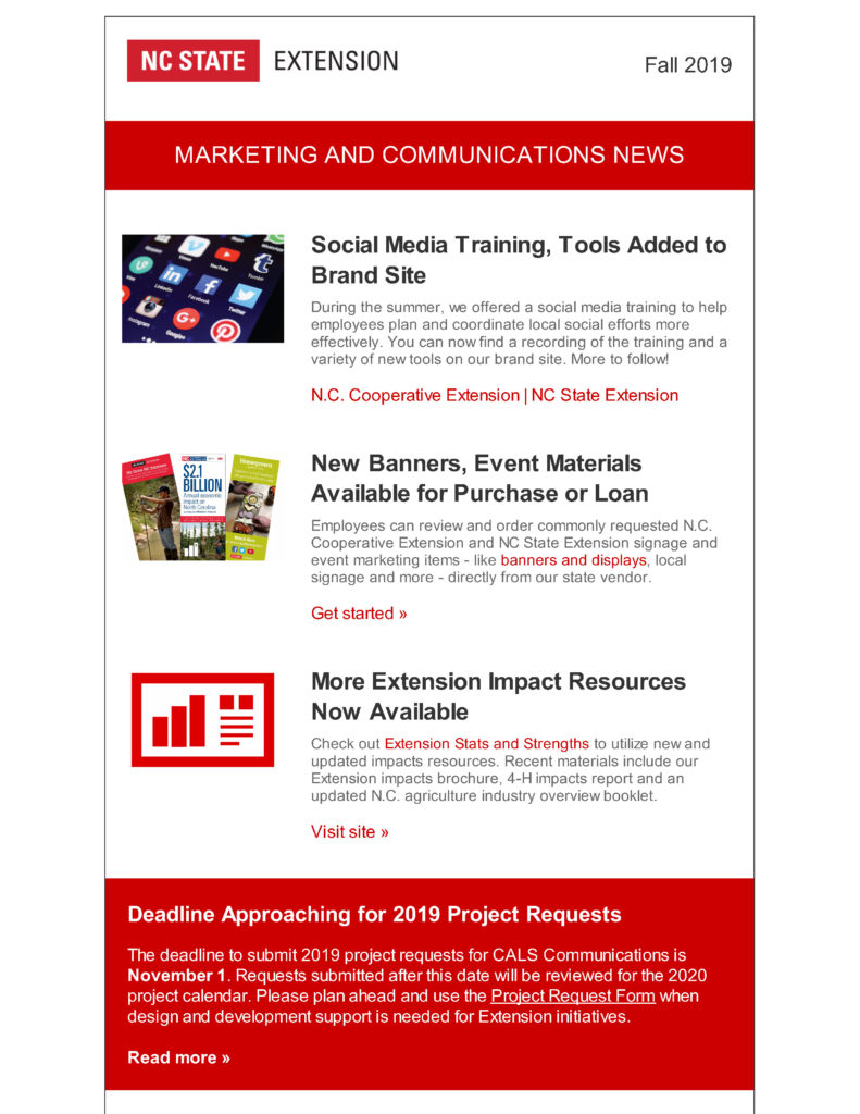 Cover photo of NC State Extension Marketing and Communications Newsletter for Summer and Fall 2019