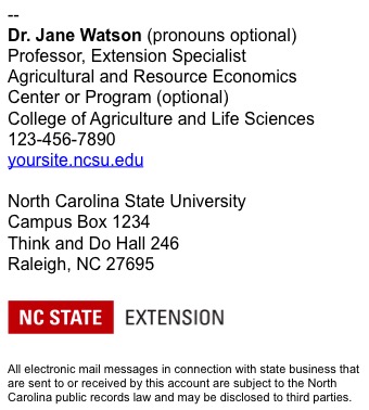 NC State Extension employee email signature long example