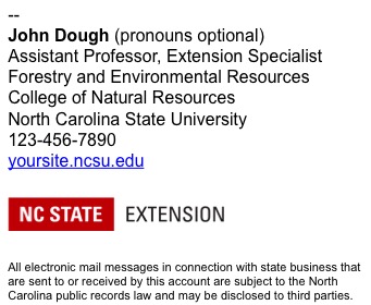 NC State Extension employee email signature short example